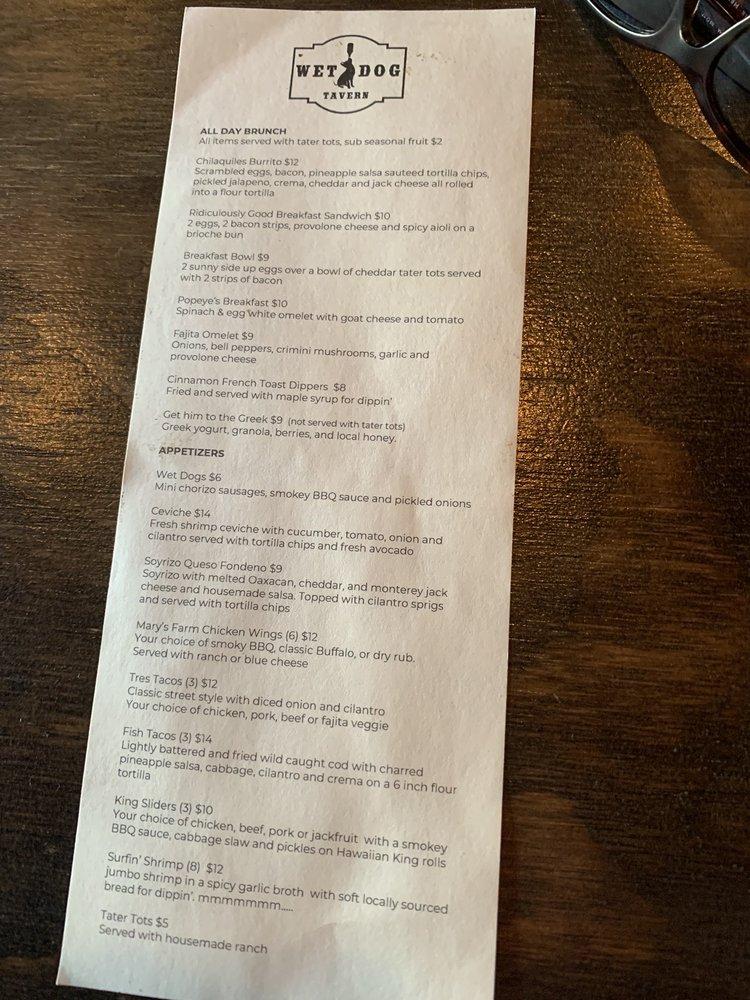 Menu at Wet Dog Tavern pub & bar, Huntington Beach