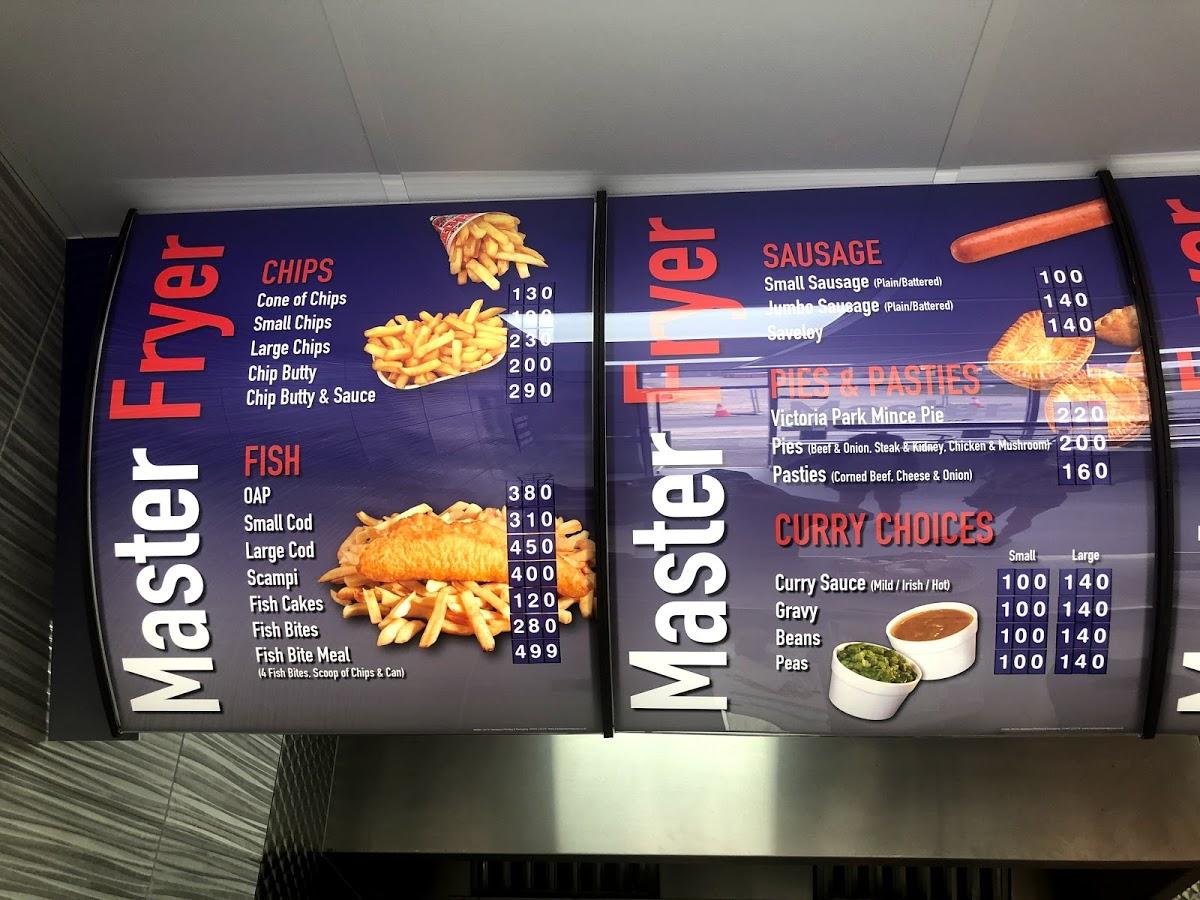 Menu at Master Fryer fast food, Barry