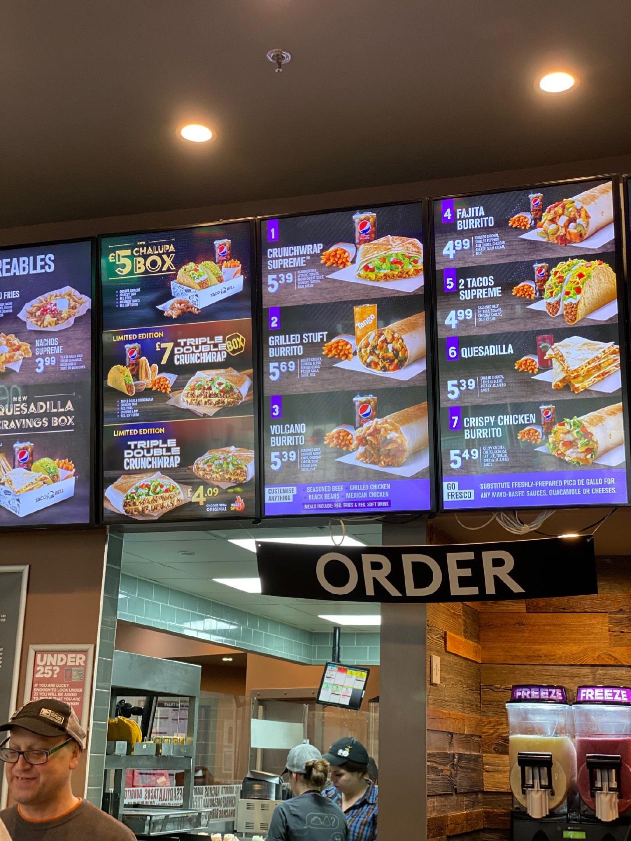 Menu at Taco Bell restaurant, Doncaster, Frenchgate Shopping Centre