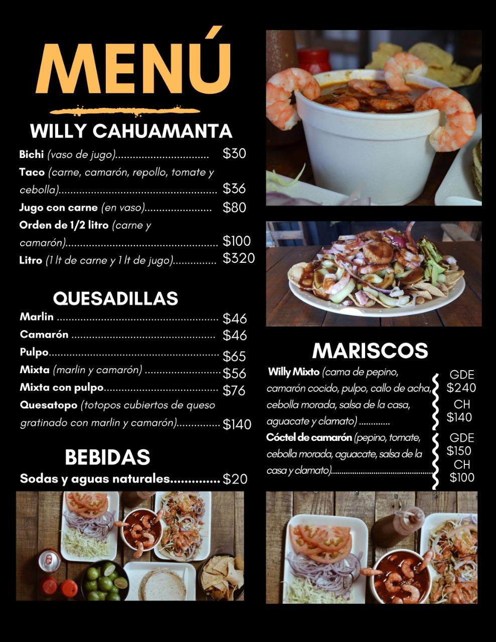 Carta del restaurante Willy Cahuamanta, Hermosillo