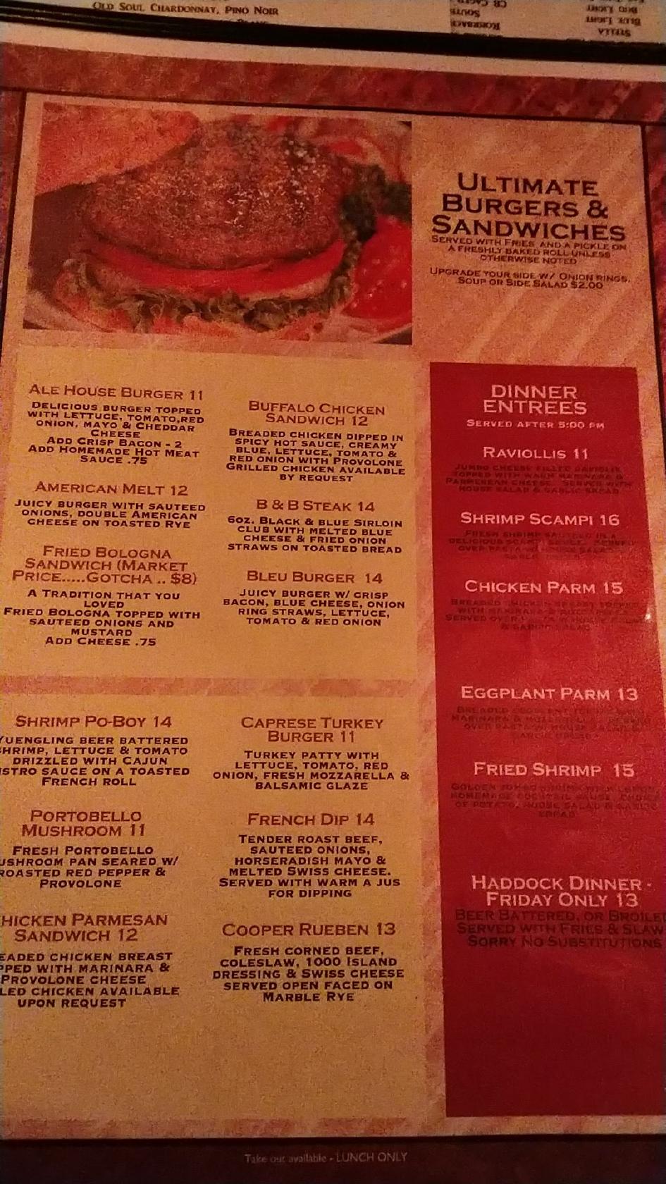 Menu at Copper Ale House pub & bar, Williamson