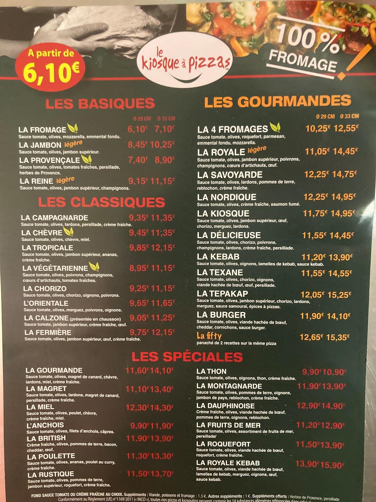 Menu at Le Kiosque à Pizzas restaurant Martres Tolosane