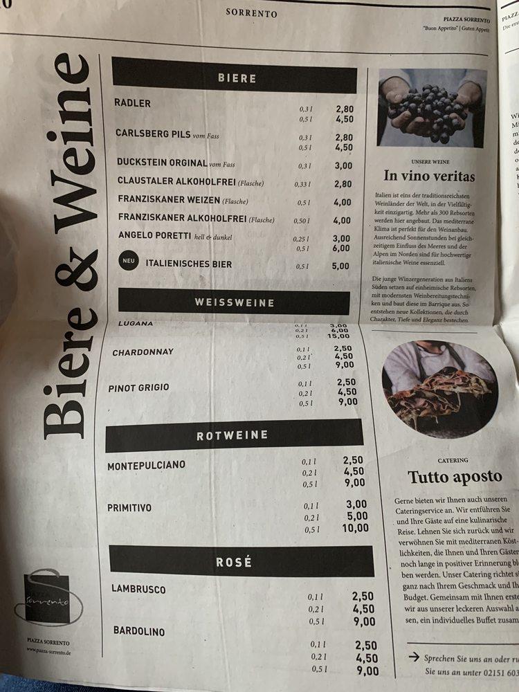 Speisekarte von Piazza Sorrento restaurant, Krefeld