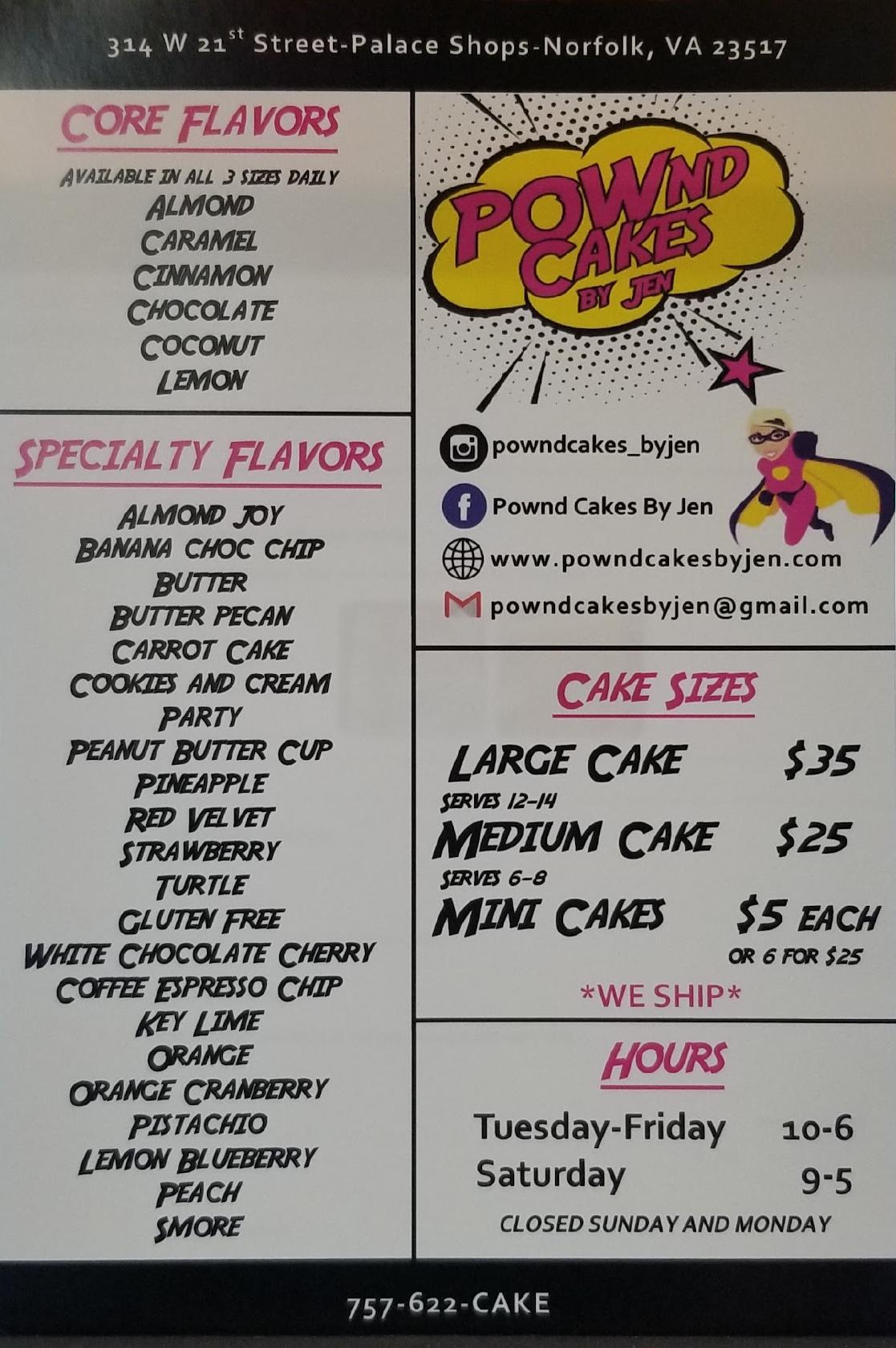 Menu at Pownd Cakes by Jen desserts, Norfolk