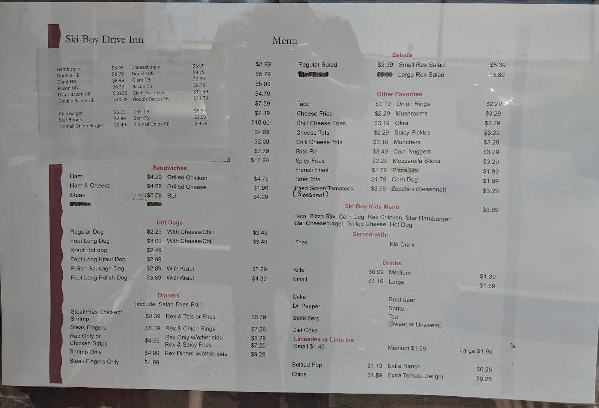 Menu at SkiBoy Drive Inn restaurant, Fort Cobb