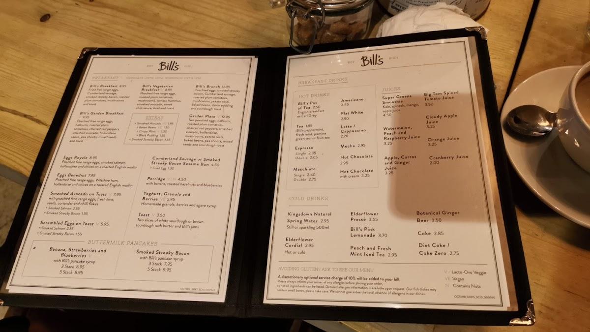Menu at Bill's Camberley Restaurant, Camberley
