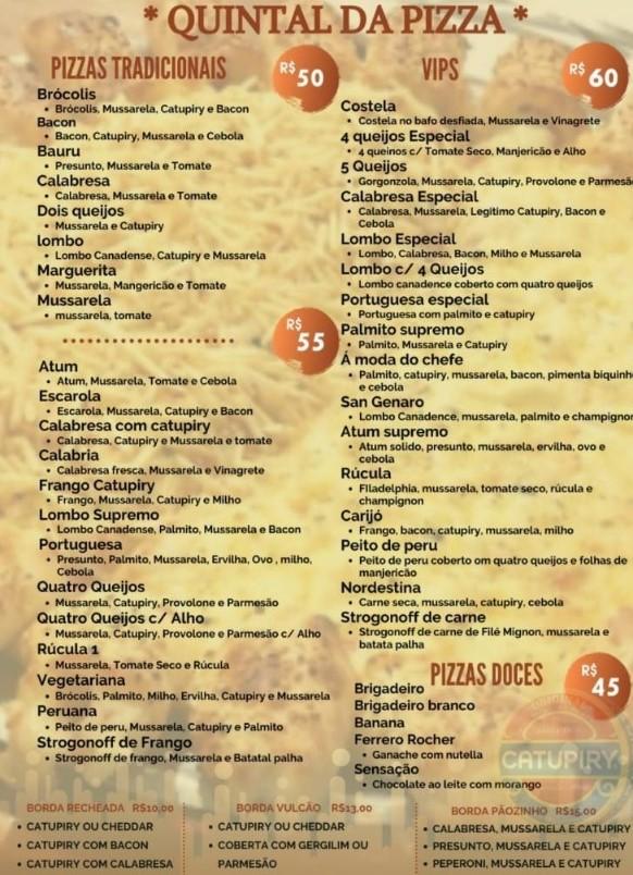 Menu at Quintal da Pizza pizzeria, Angatuba