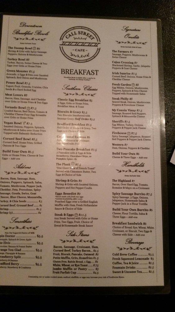 Menu at Call Street Cafe, Starke