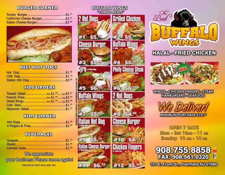 Carta del restaurante Buffalo Wings, Plainfield