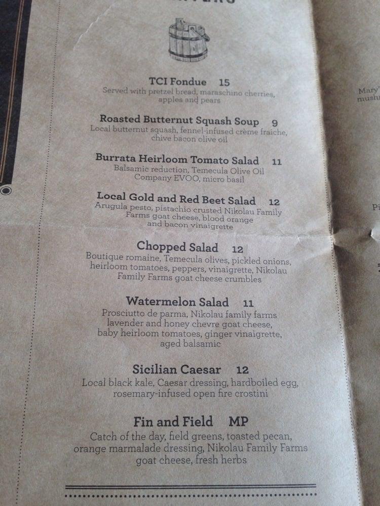 Menu at Cork Fire Kitchen restaurant, Temecula