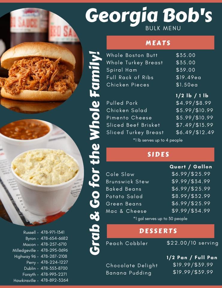 Menu at Bob's BBQ Perry, GA, Perry