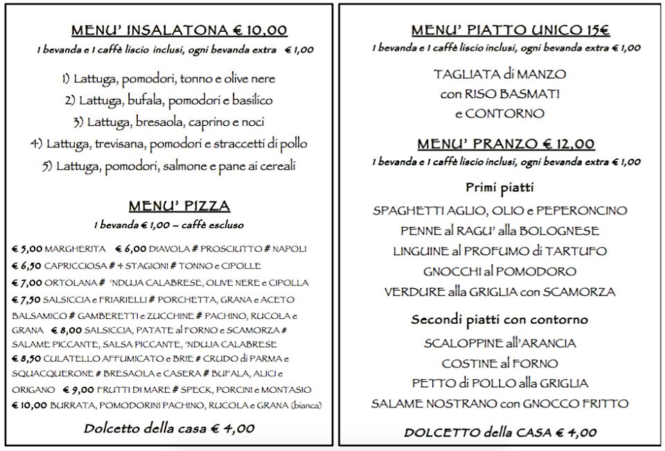 Menu di Trattoria Pizzeria Il Timone 