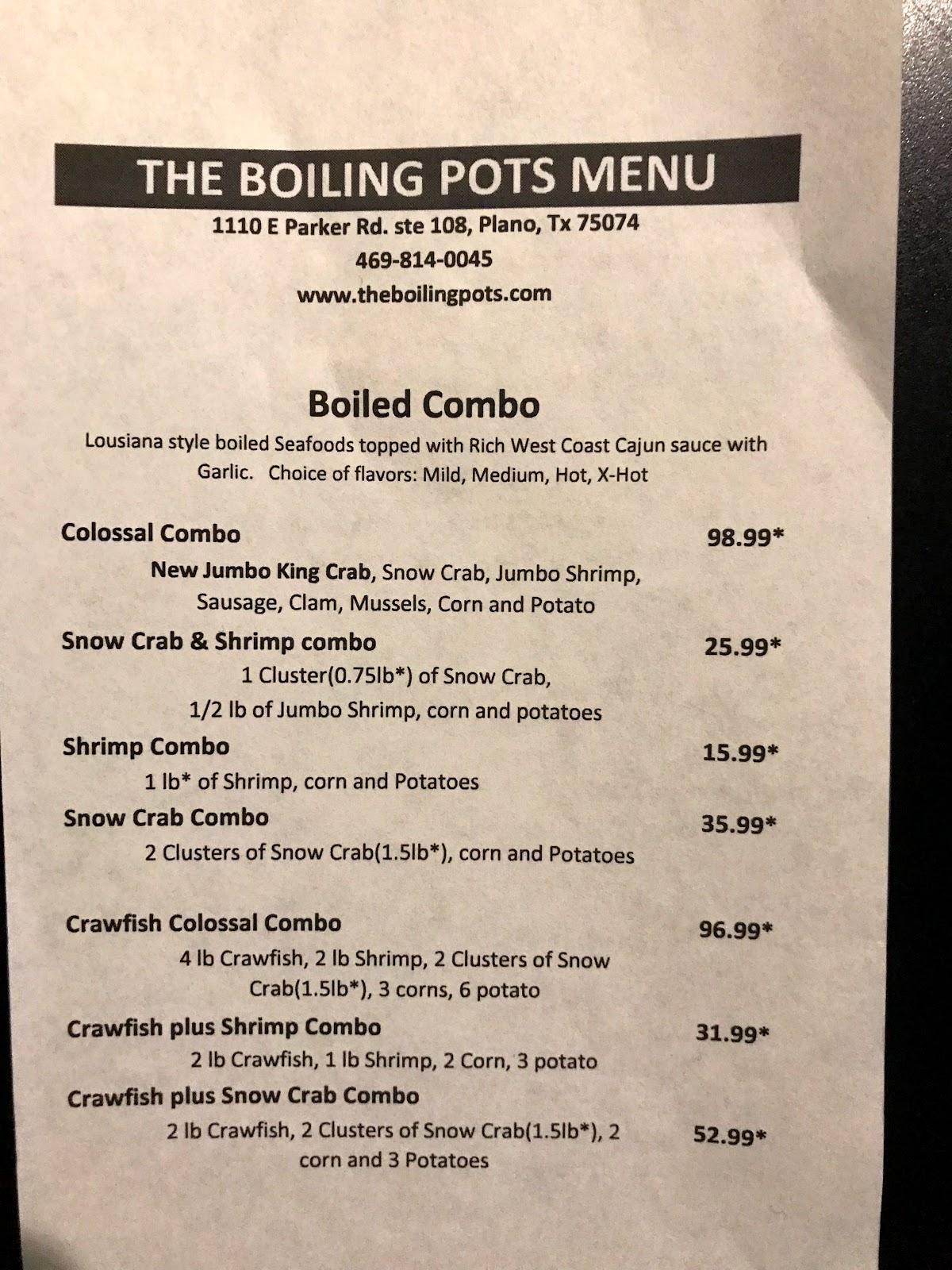 Menu at Cajun Boil Stop restaurant, Plano