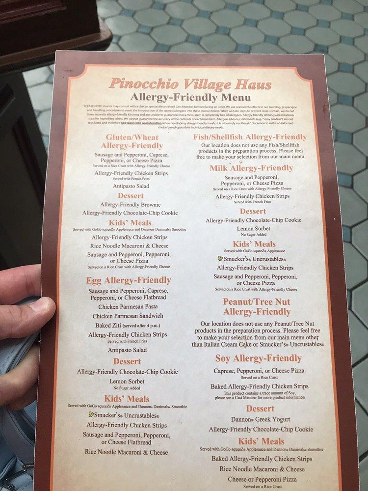 Menu at Pinocchio Village Haus pizzeria, Lake Buena Vista, Seven Seas Drive