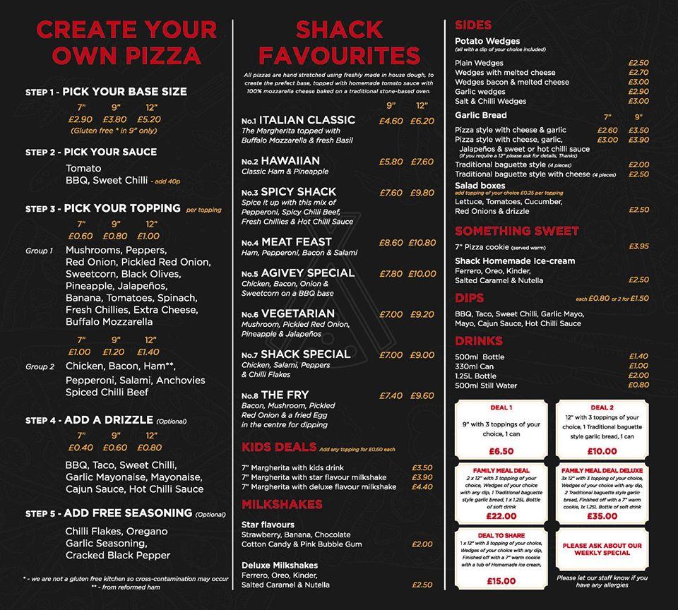 Menu at Pizza Shack pizzeria, Garvagh