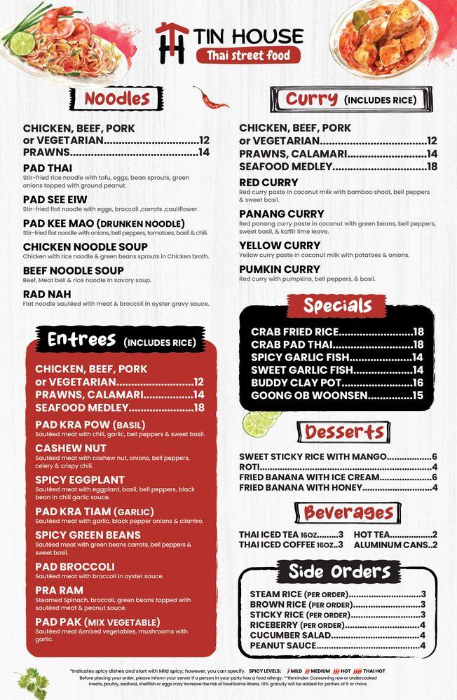 Menu at Tin House "Thai Street Food" restaurant, Anacortes
