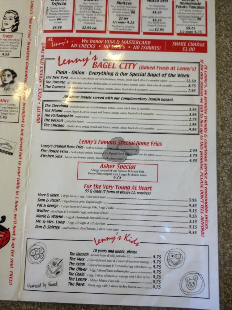 Menu at Lenny’s Restaurant, Clearwater