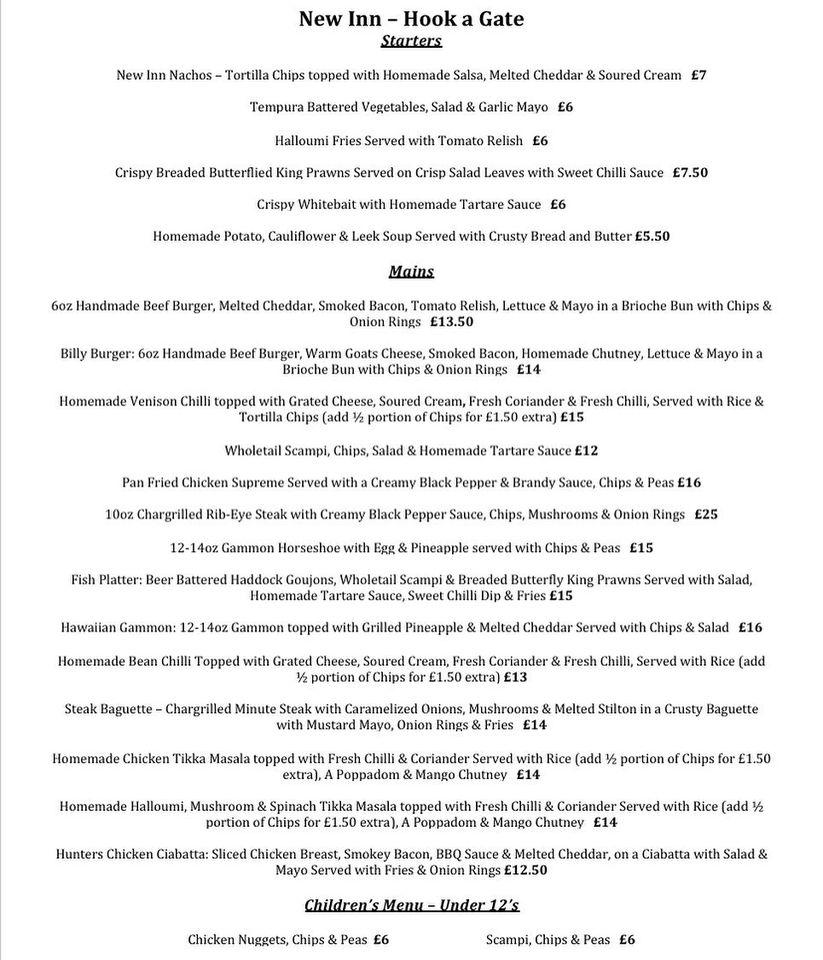 Menu at New Inn pub & bar, Shrewsbury, Hookagate