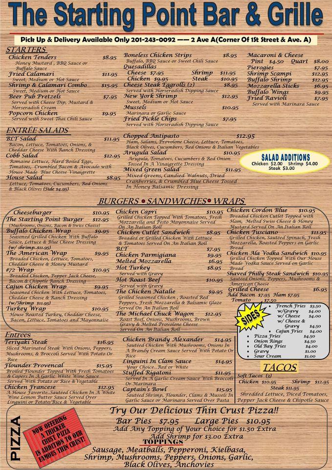 Menu at Starting Point Bar & Grill, Bayonne