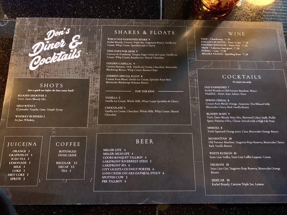 Menu at Don's TV & Repair Speakeasy restaurant, Milwaukee
