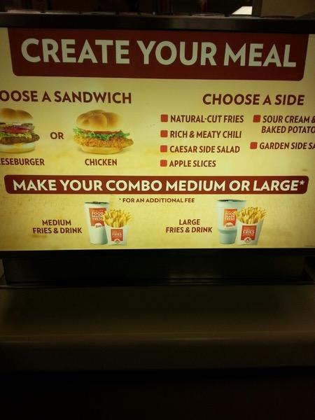 Menu at Wendy's fast food, Tilton