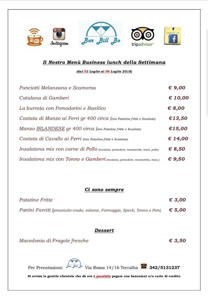 Menu di Bar Bill Bo Terralba 