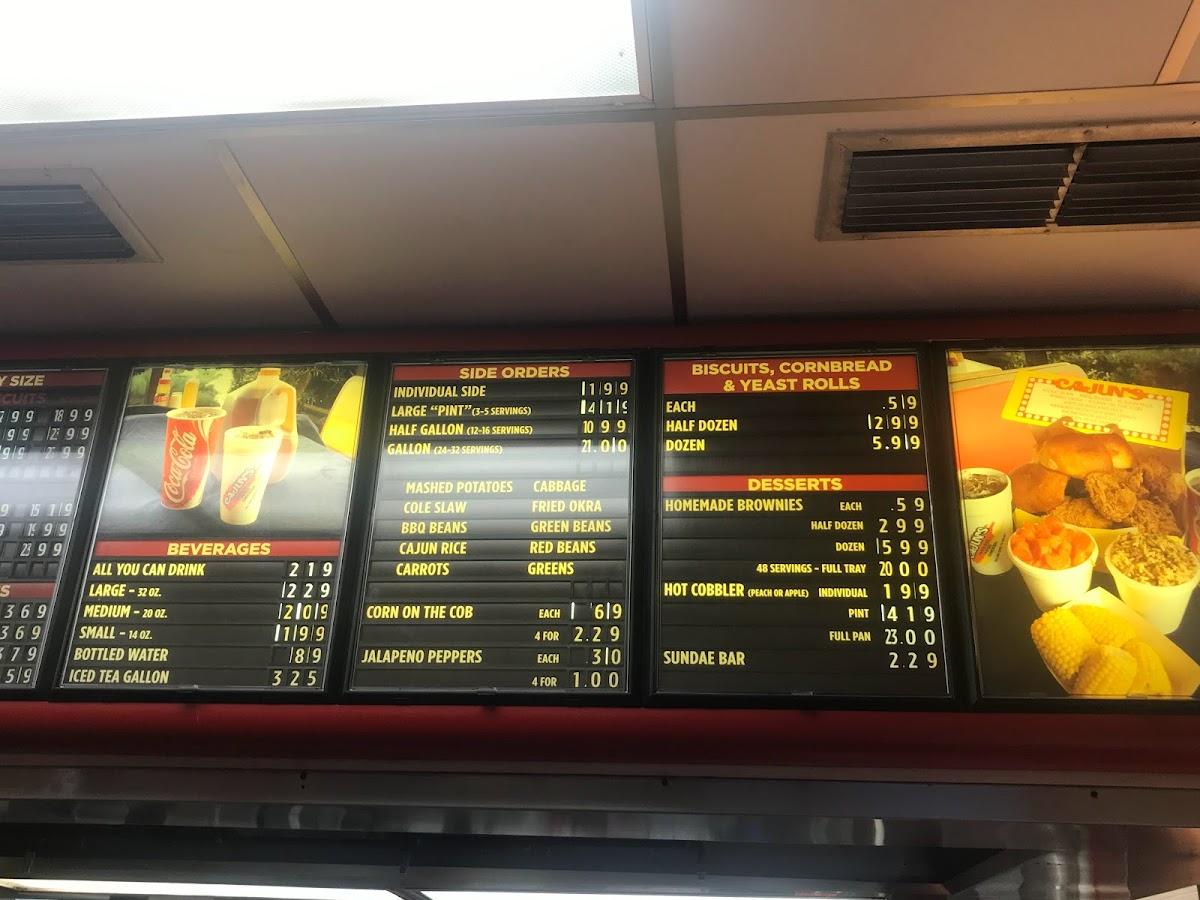 Menu at Cajun's Fabulous Fried Chicken restaurant, Gulfport, 112 Pass Rd