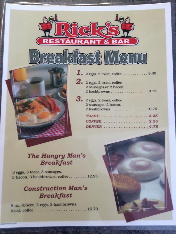Menu at Rick's Restaurant & Bar, Shilo