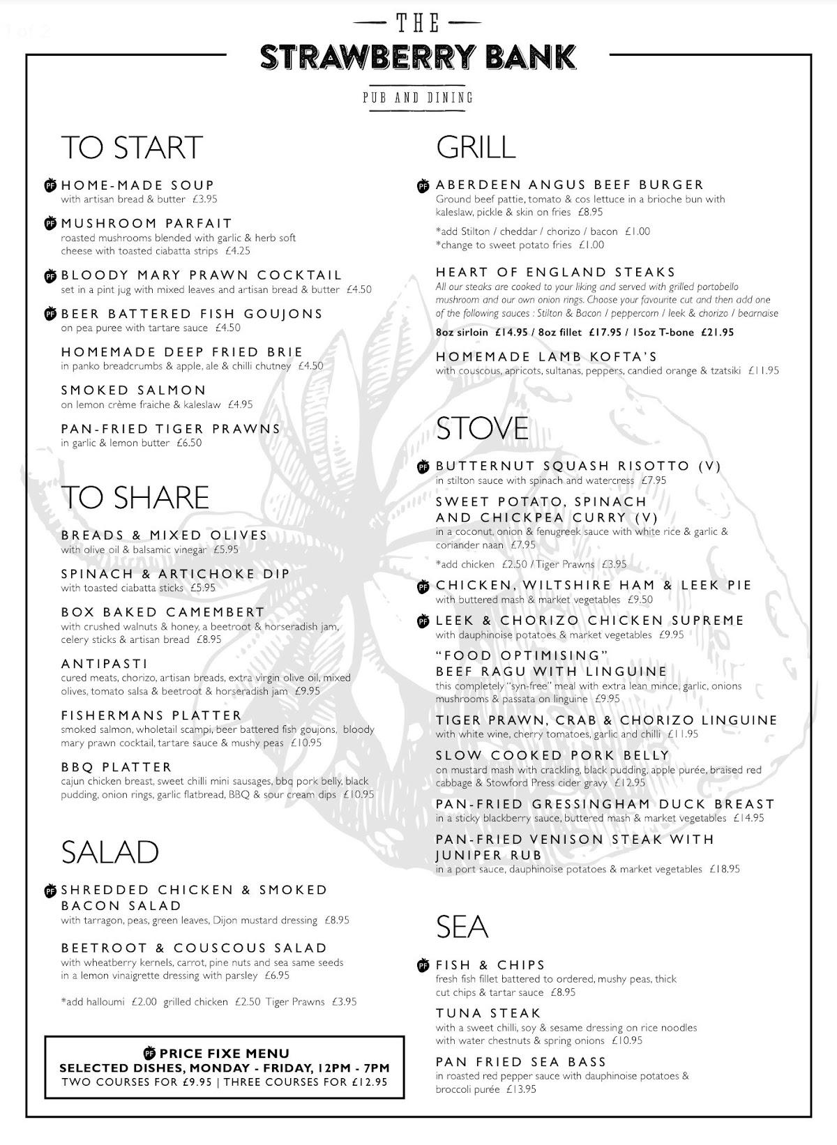 Menu at The Strawberry Bank Hotel, Restaurant, Pub & Function Suite ...