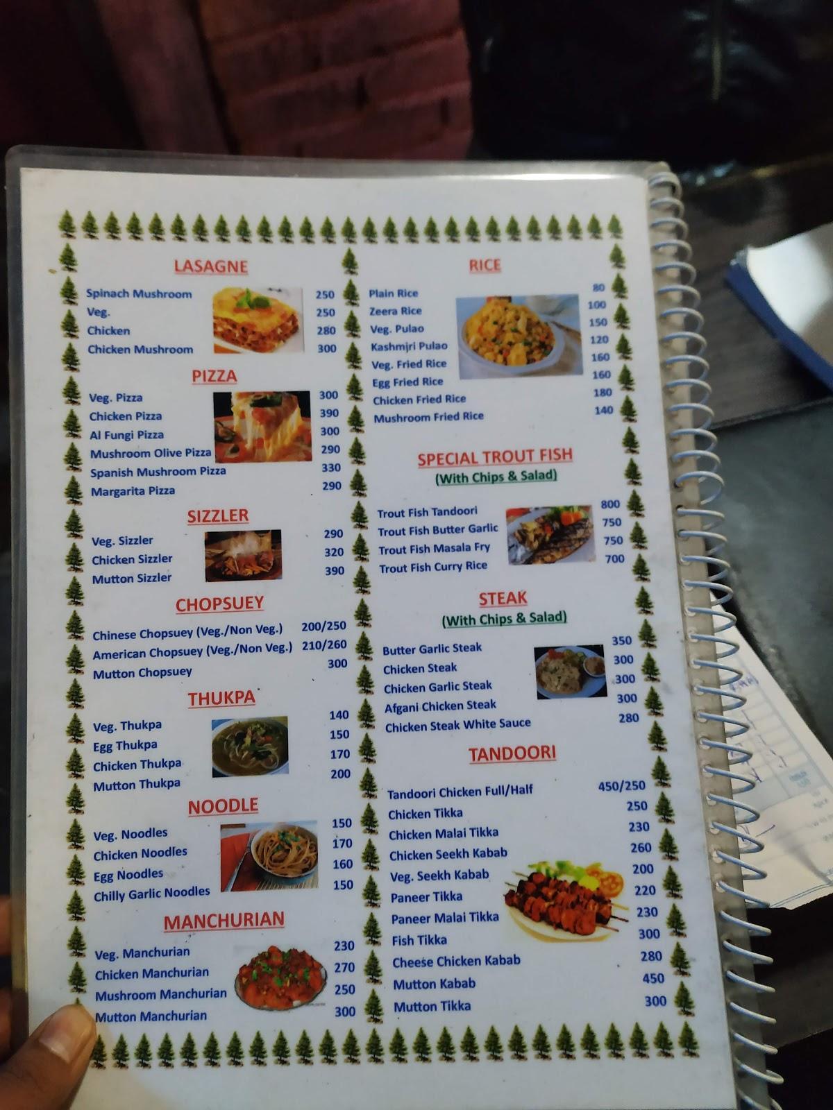 Menu at Cafe Kathmandu, Manali