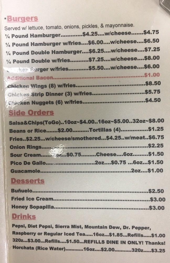 Menu at Fajitas Mexican Restaurant, Wiggins