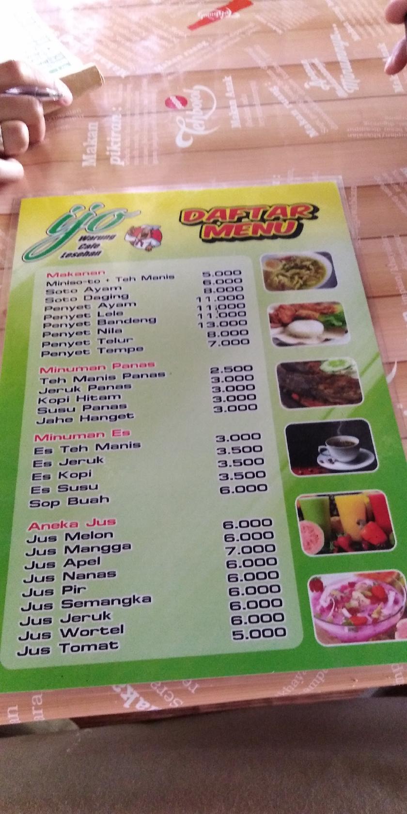 Carta De Ijo Warung Cafe Lesehan Klaten