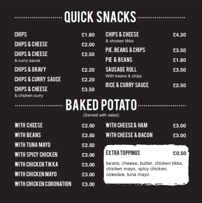 Menu at Tiffin, Bellshill