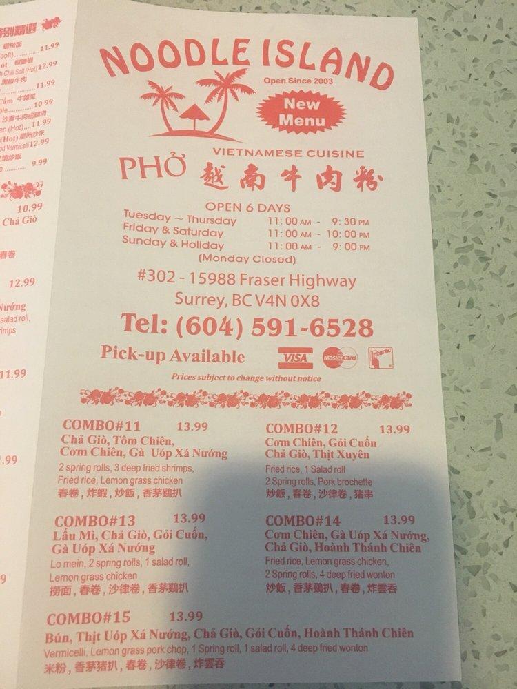 Menu at Noodle Island restaurant, Surrey