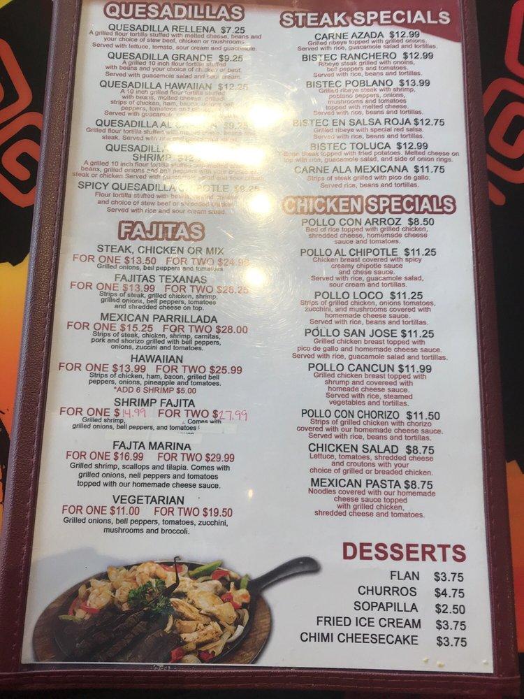 Menu at Pancho Villa Mexican Grill restaurant, Lake City