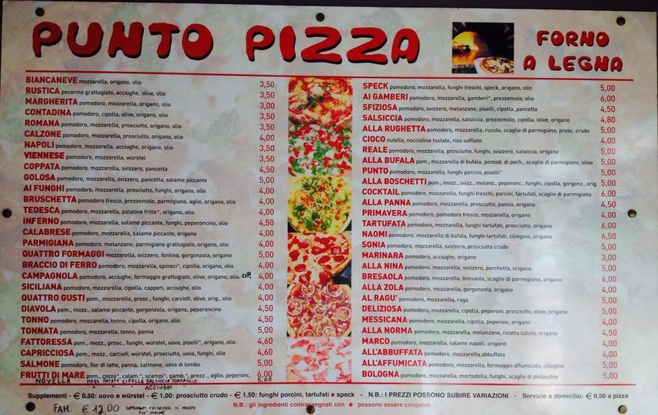 Menu di Punto Pizza 