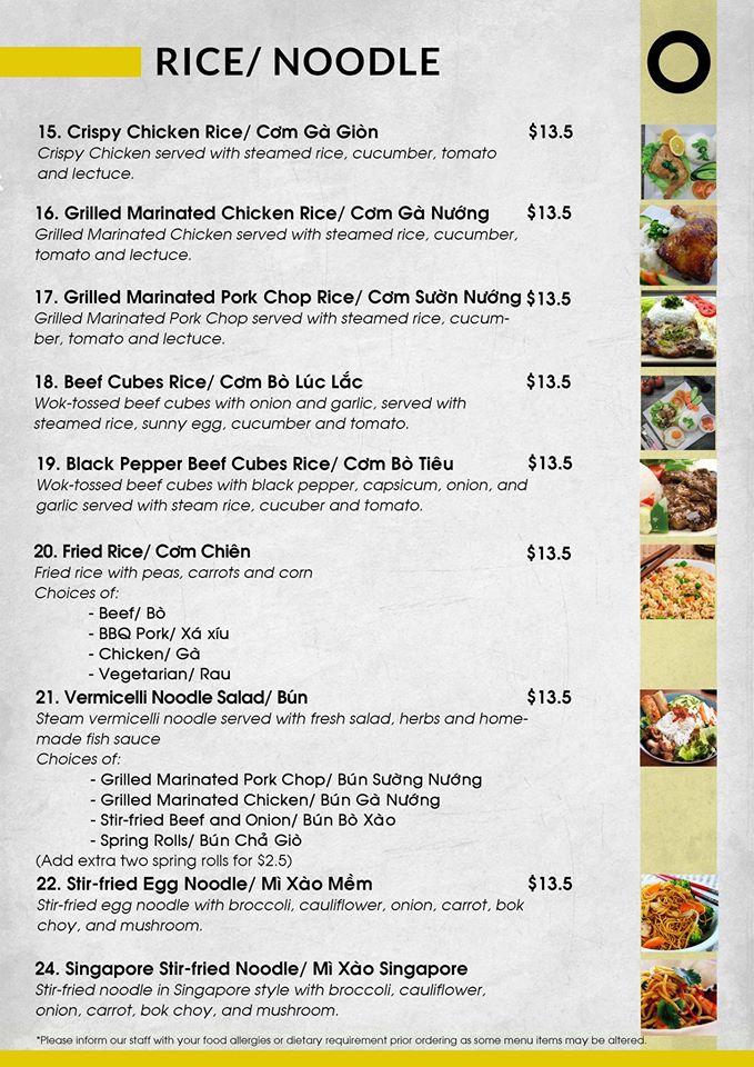 Menu at Family Pho restaurant, Geelong