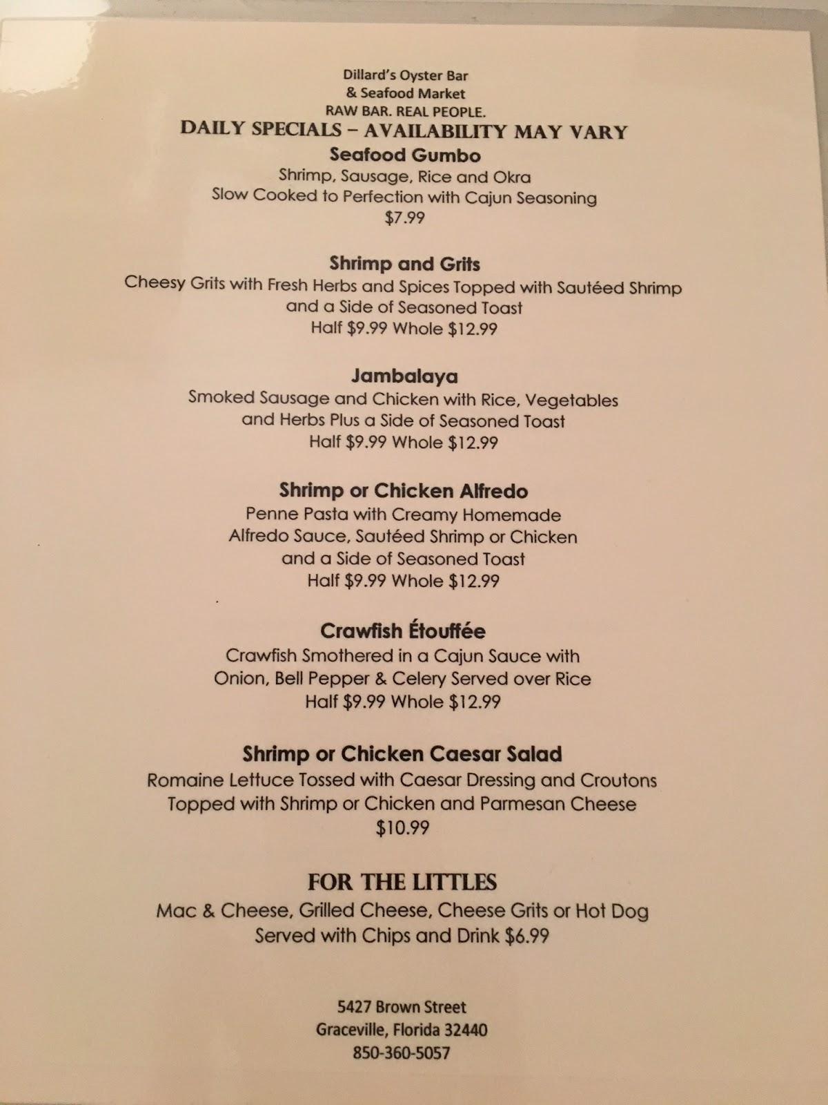 Menu at Oyster Bar Of Graceville, Graceville