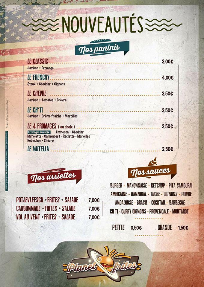 Menu de Planet Frites