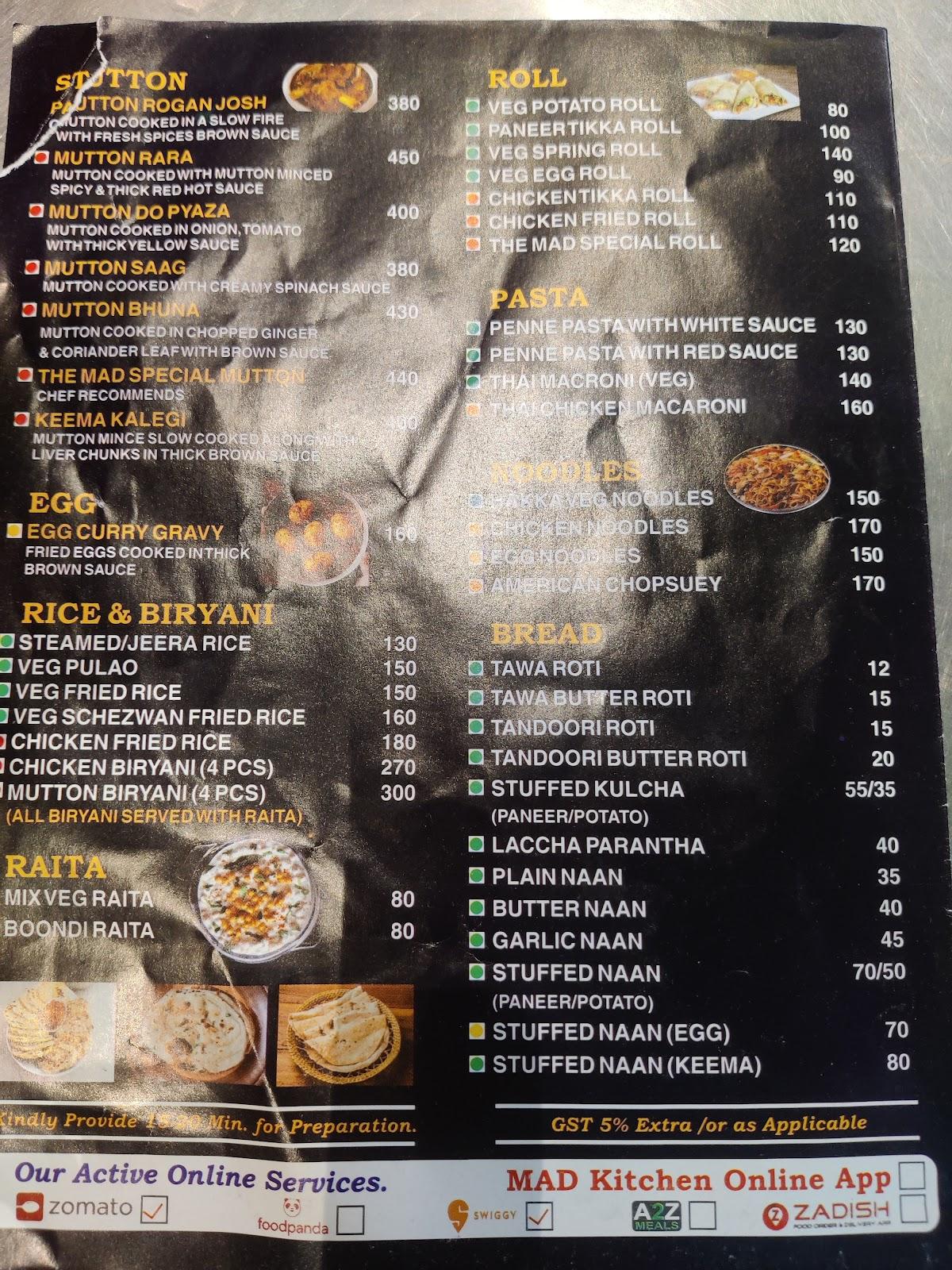 Menu at The Mad Kitchen, Jhansi