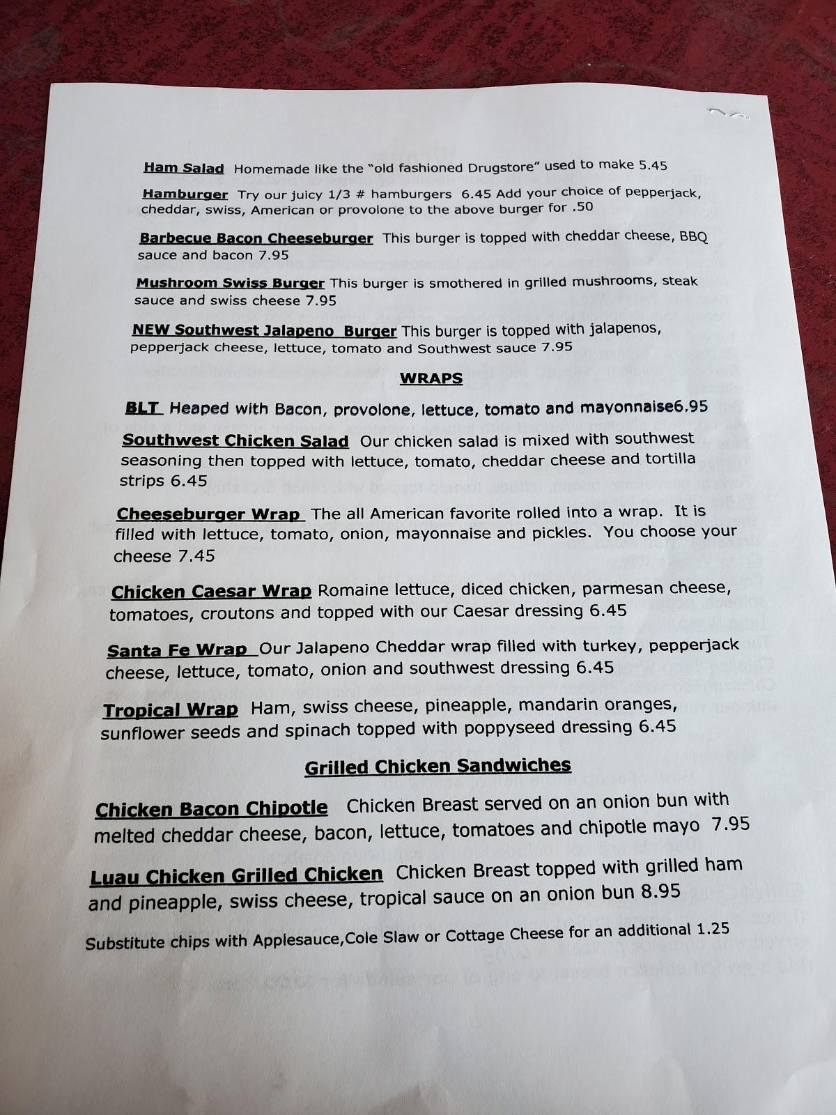 Menu at Corner Cup Cafe, Walkerton