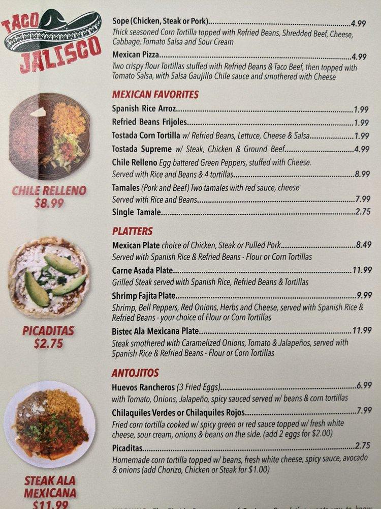 Menu at TACO JALISCO Inside NUVU GAS STATION restaurant, Sarasota, S
