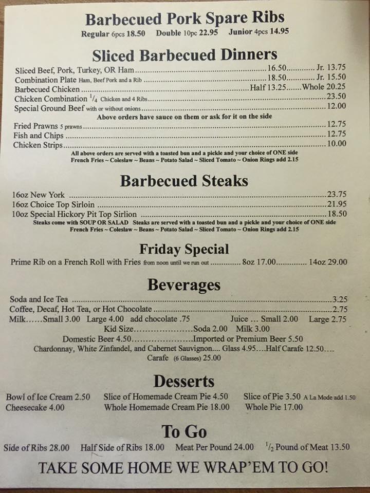 Menu At Barney's Hickory Pit, Concord