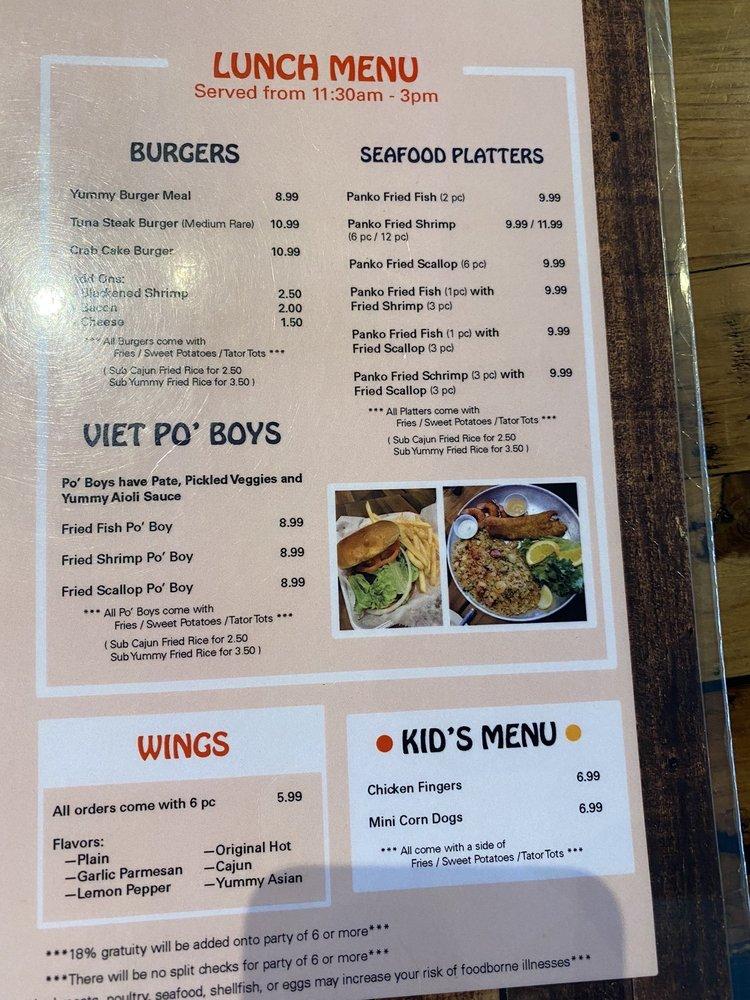 Menu at Yummy Seafood & Oyster Bar, Katy