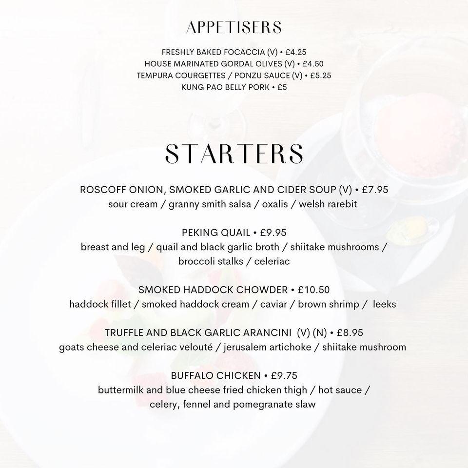 Menu at Chef's Table restaurant, Chester
