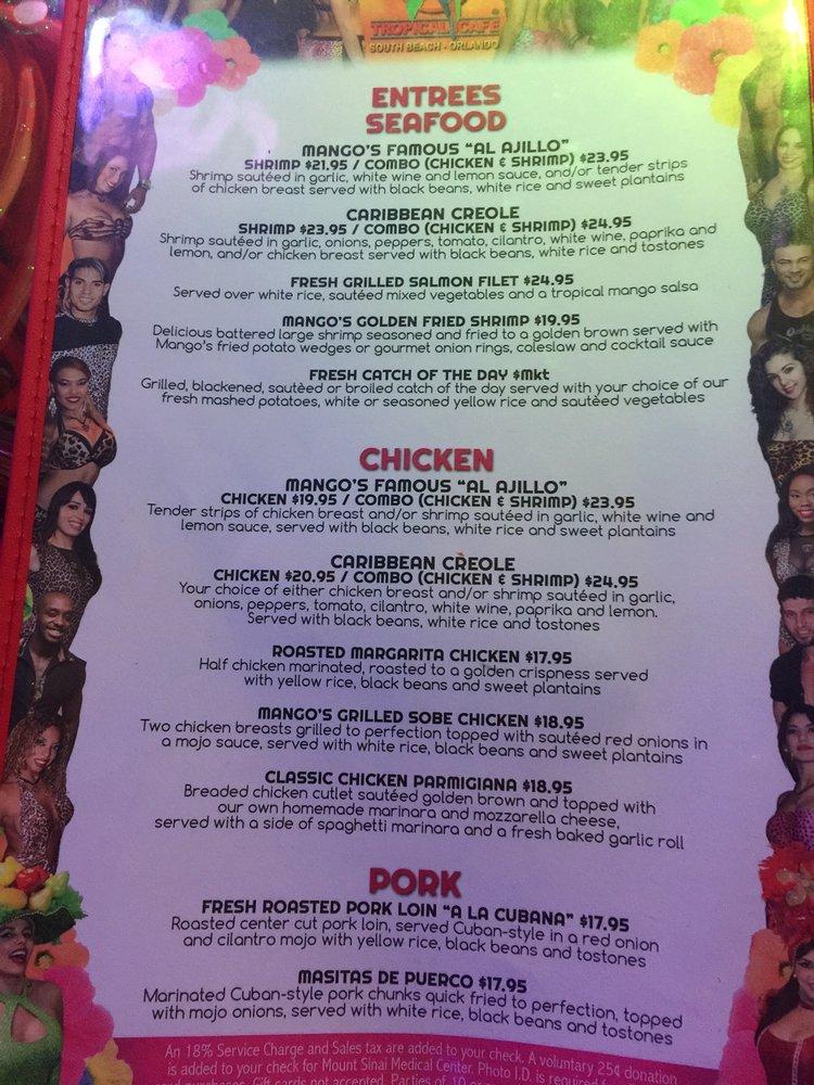 Menu at Mango's Tropical Cafe South Beach, Miami Beach, 900 Ocean Dr