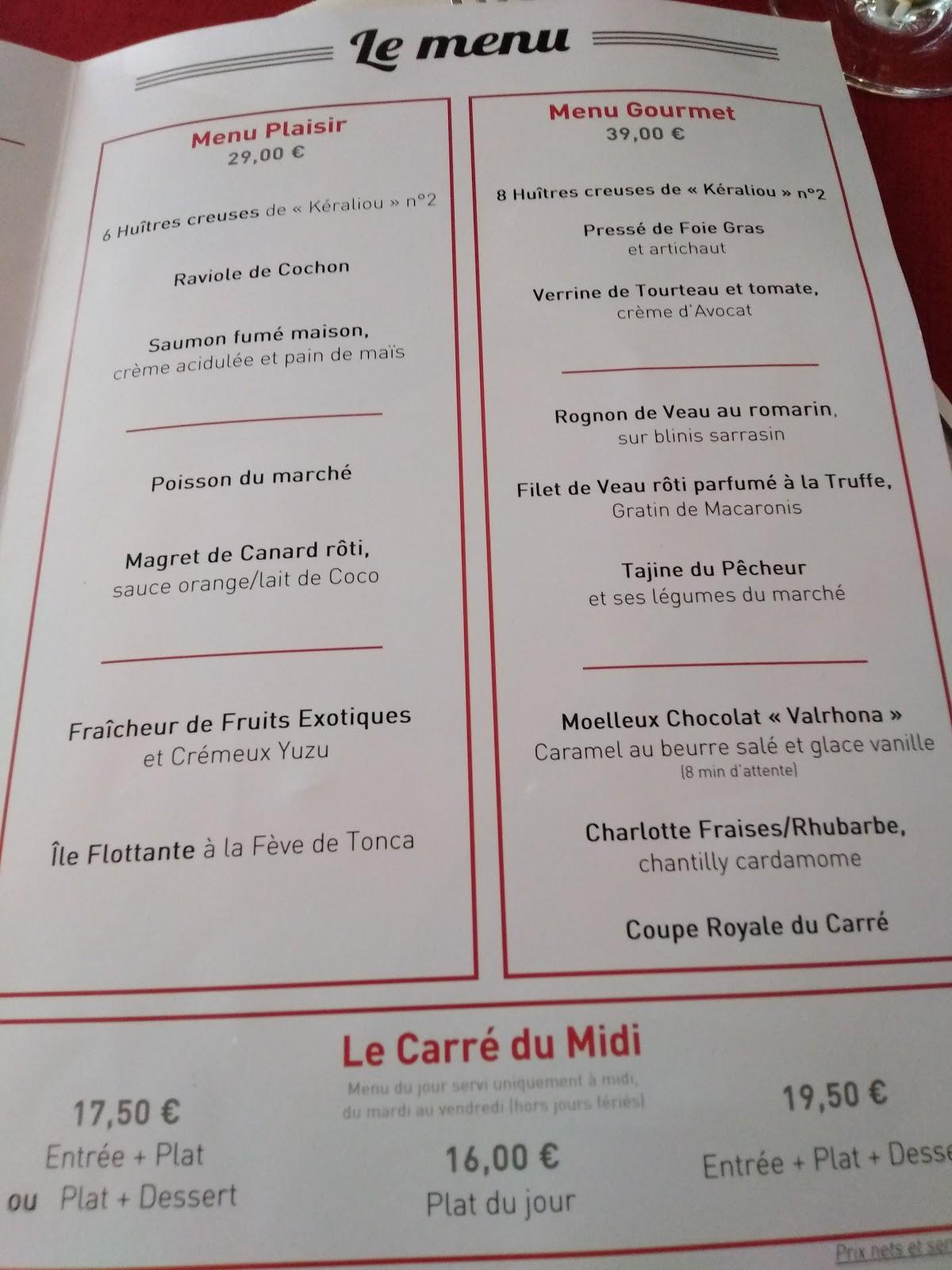 Menu au Brasserie Le Carre restaurant, Brest