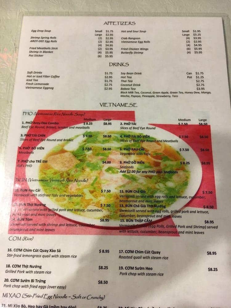 Menu at AroyDee Restaurant, Des Moines