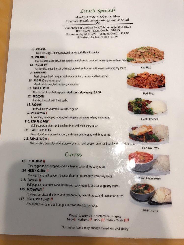 Menu at Ginger Thai Bistro restaurant, Murfreesboro