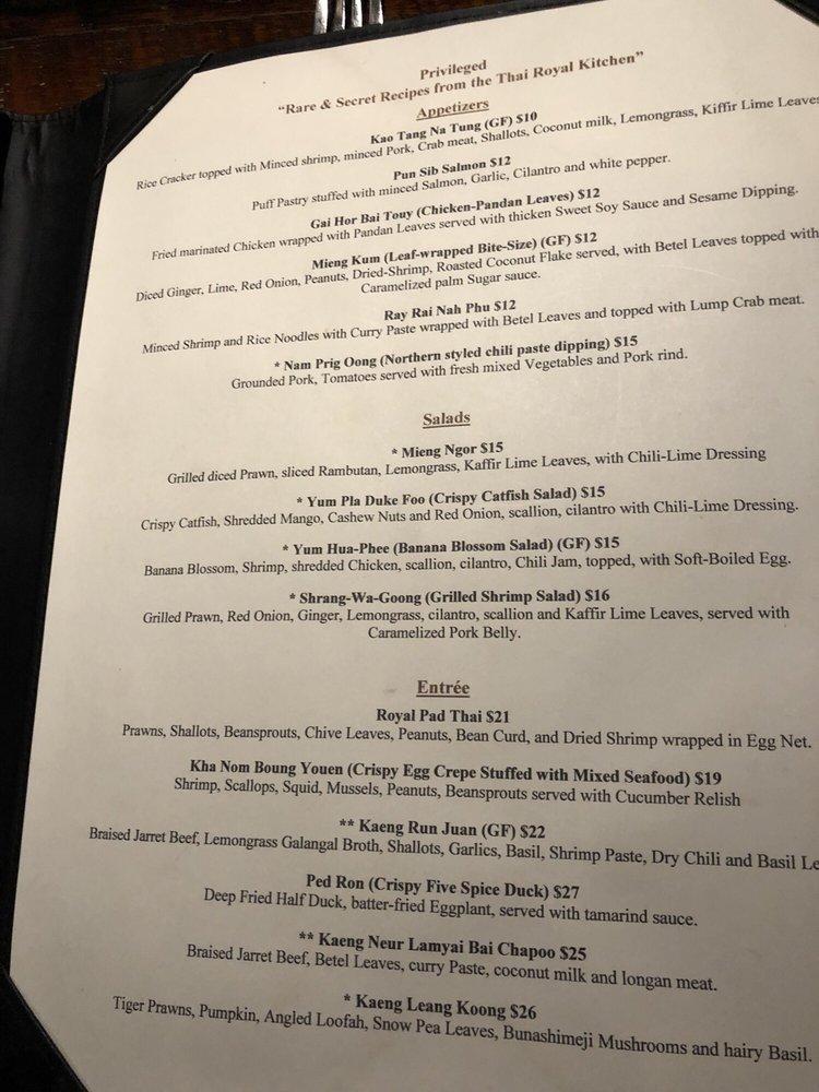 Menu at Thai Villa restaurant, New York City